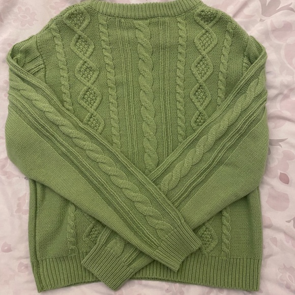 Green Cropped Cable Knit Sweater - Picture 2 of 3